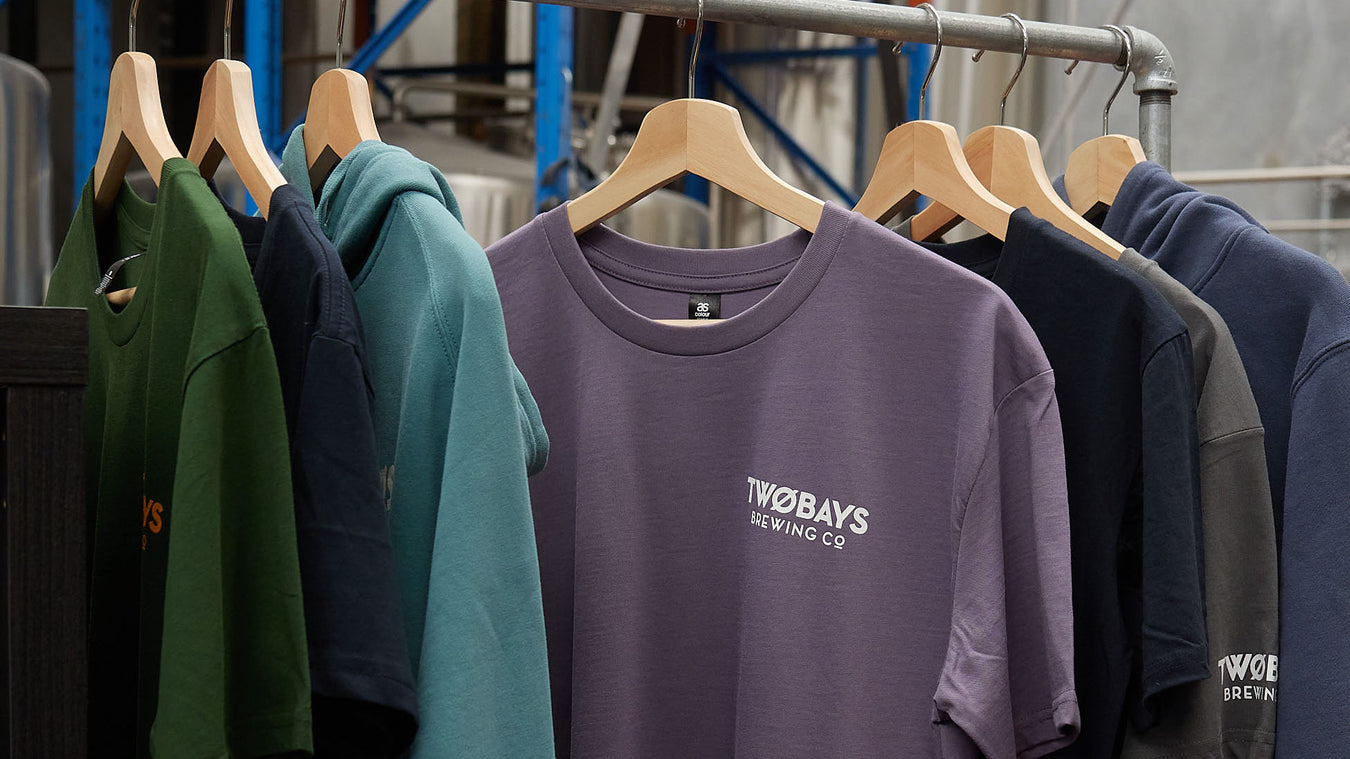 TWØBAYS merchandise Tshirt, Jumper, Beanie, Stubby Holder, Schooner, Cooler Bag & Bar Mat